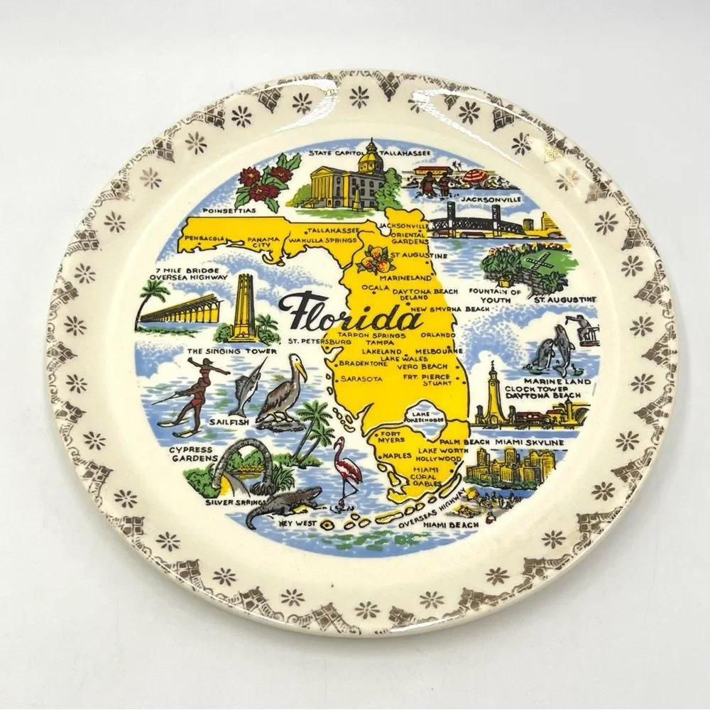 Vintage 1960s MCM Florida‎ Decorative Travel State Souvenir Collector's Plate